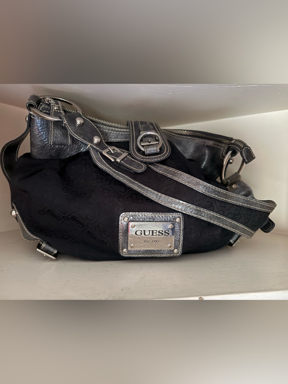Guess Black Shoulder Bag with Silver details